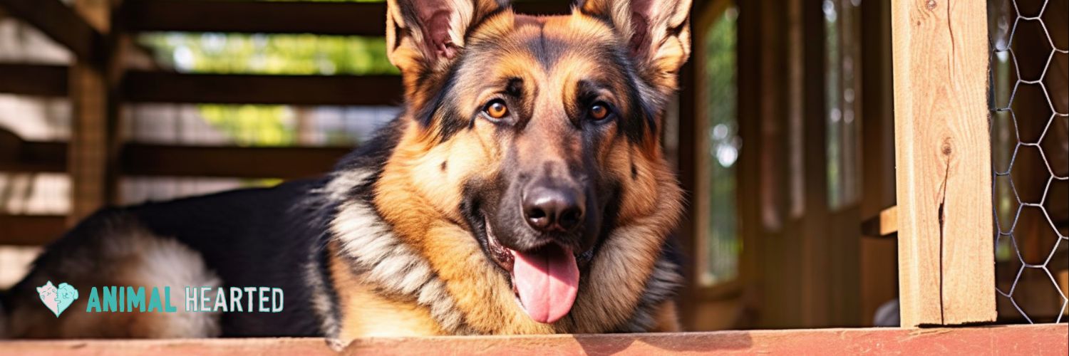 german shepherd in an outdoor kennel